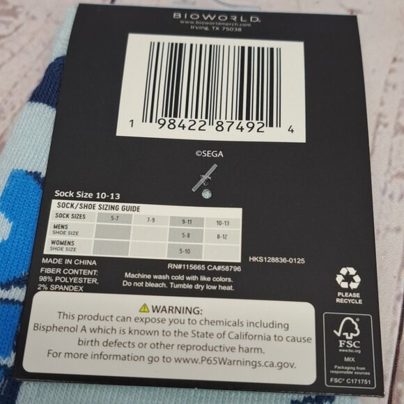 Classic Sonic The Hedgehog Crew Socks 10-13, Lot Of 2 Pairs - Picture 3 of 4